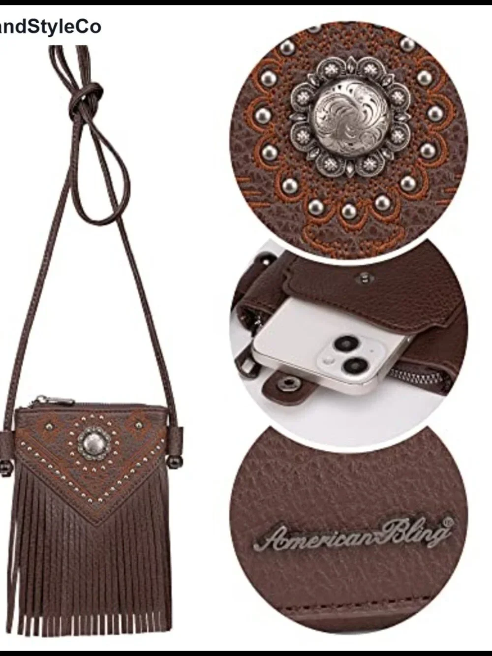 Western Crossbody Phone Purse with Fringe, Faux Leather, Small